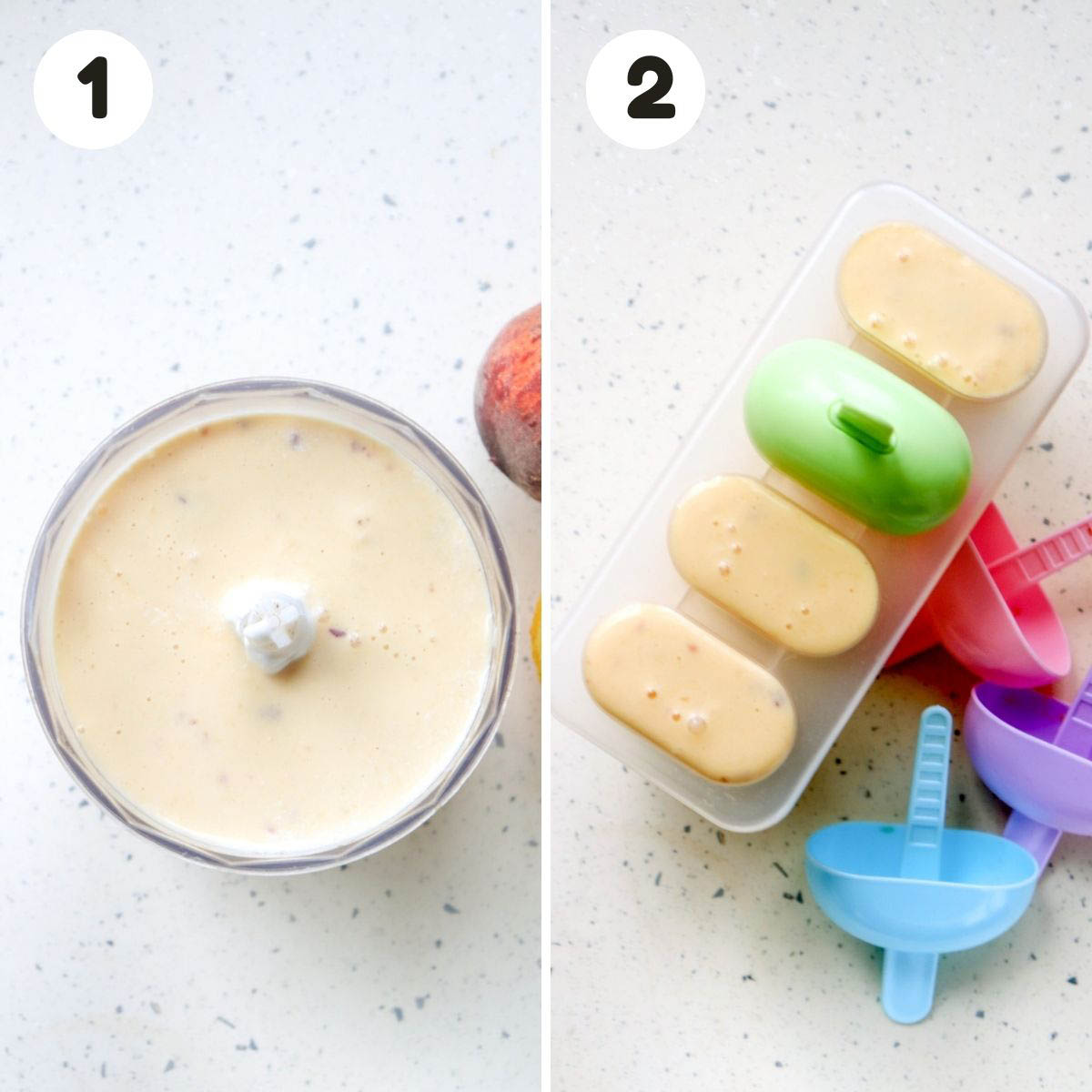 Steps to make the peach popsicles.