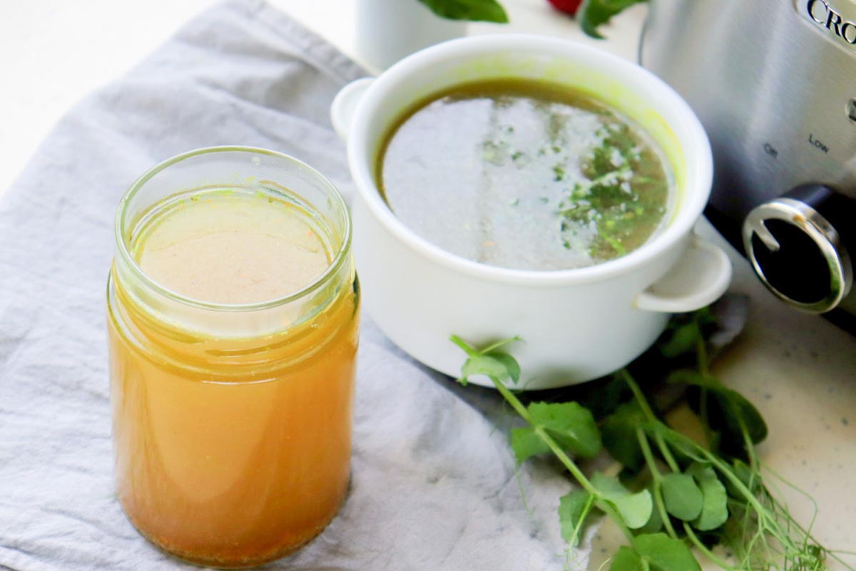 Stock in a jar and a bowl.