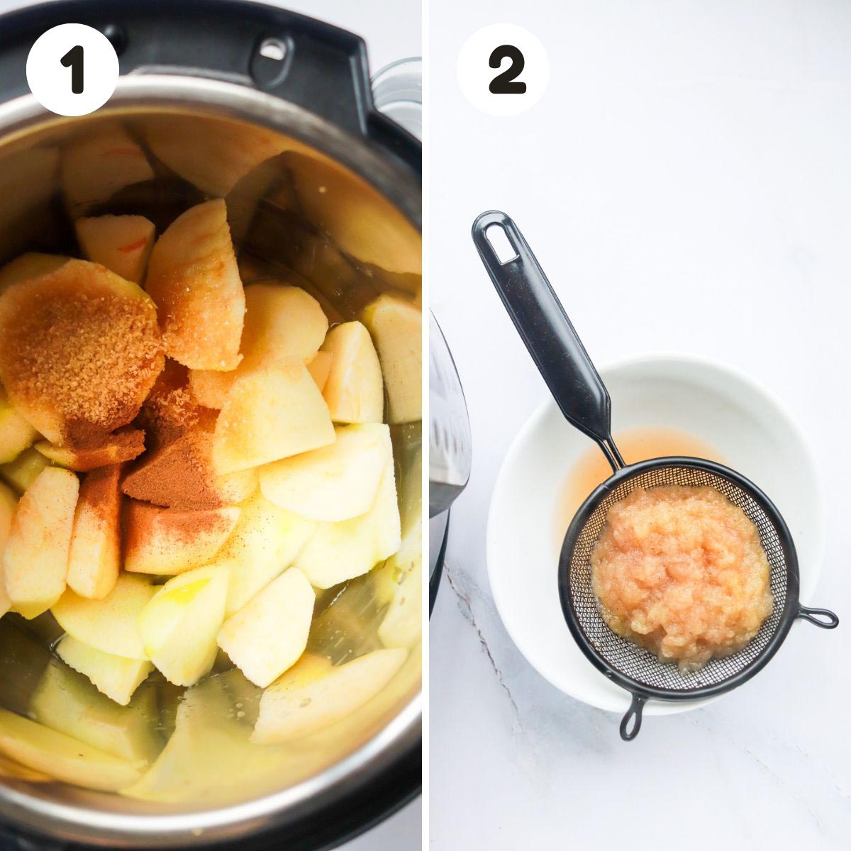 two image process making applesauce.