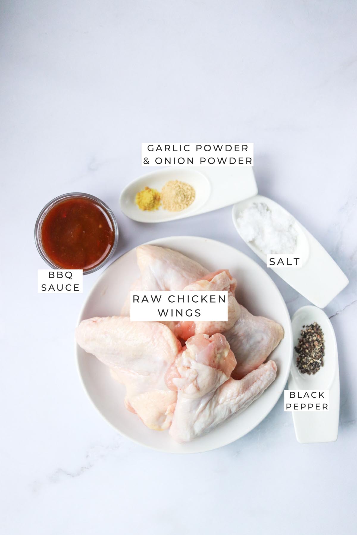 Labeled ingredients for the chicken wings.