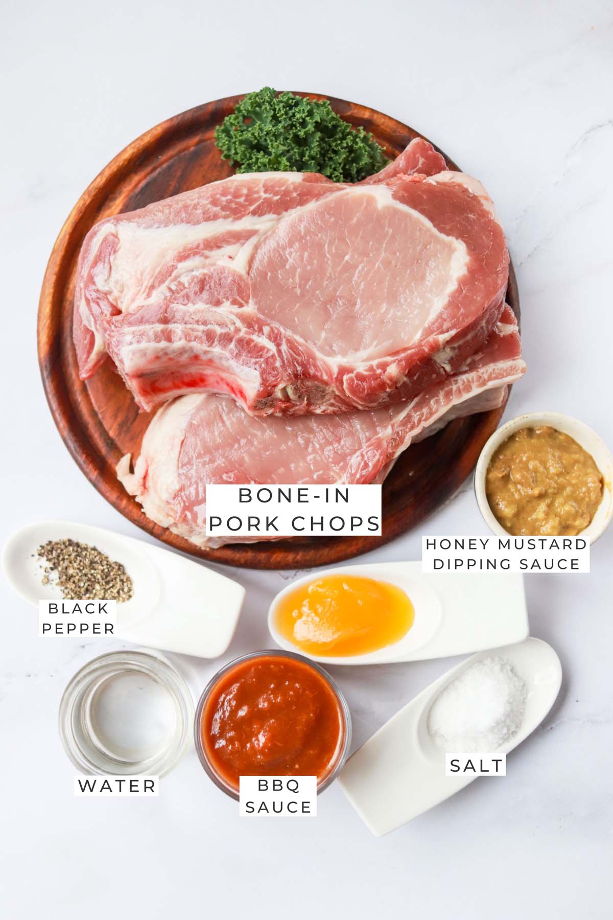 Labeled ingredients for the pork chops.