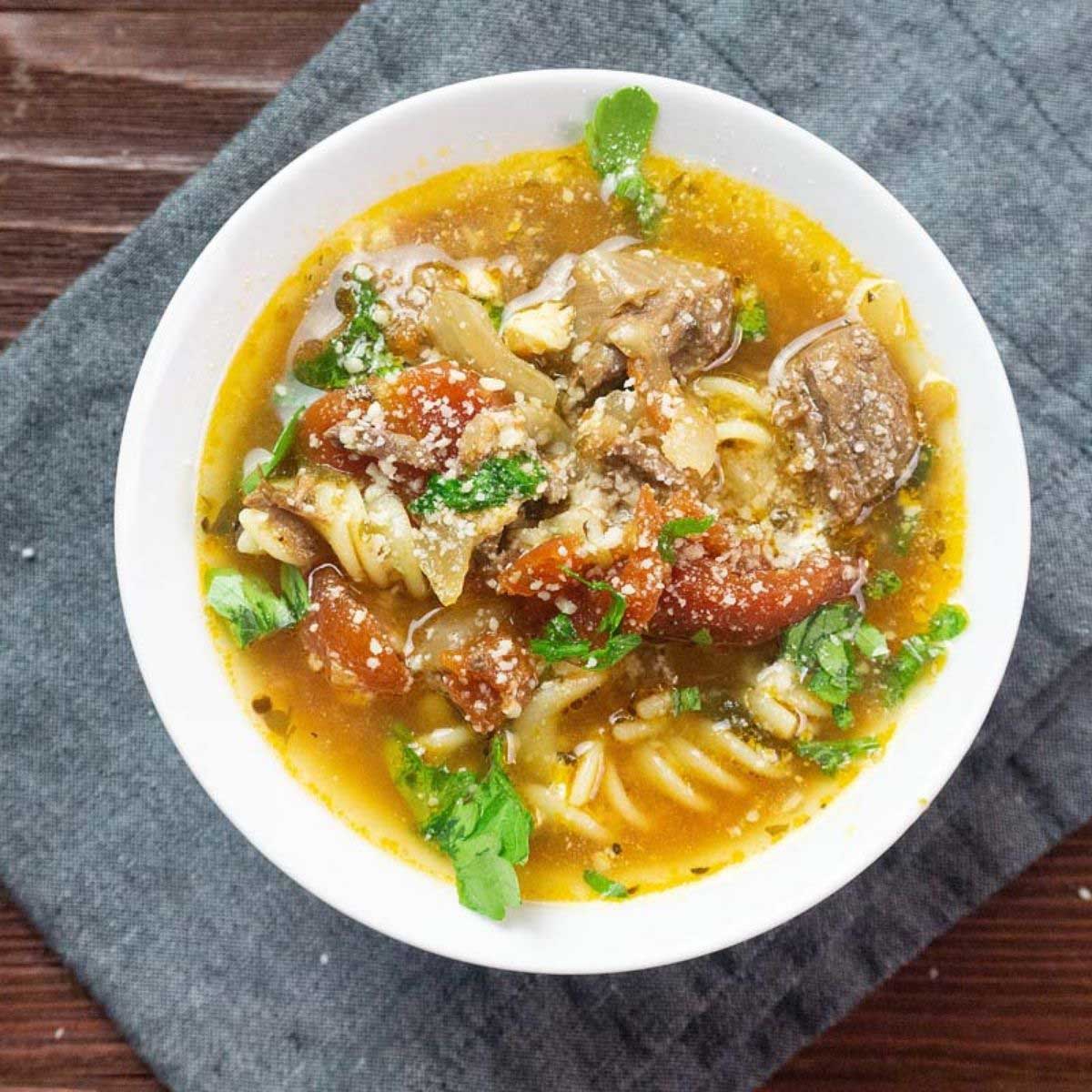 Instant Pot beef stew with pasta thumbnail picture.