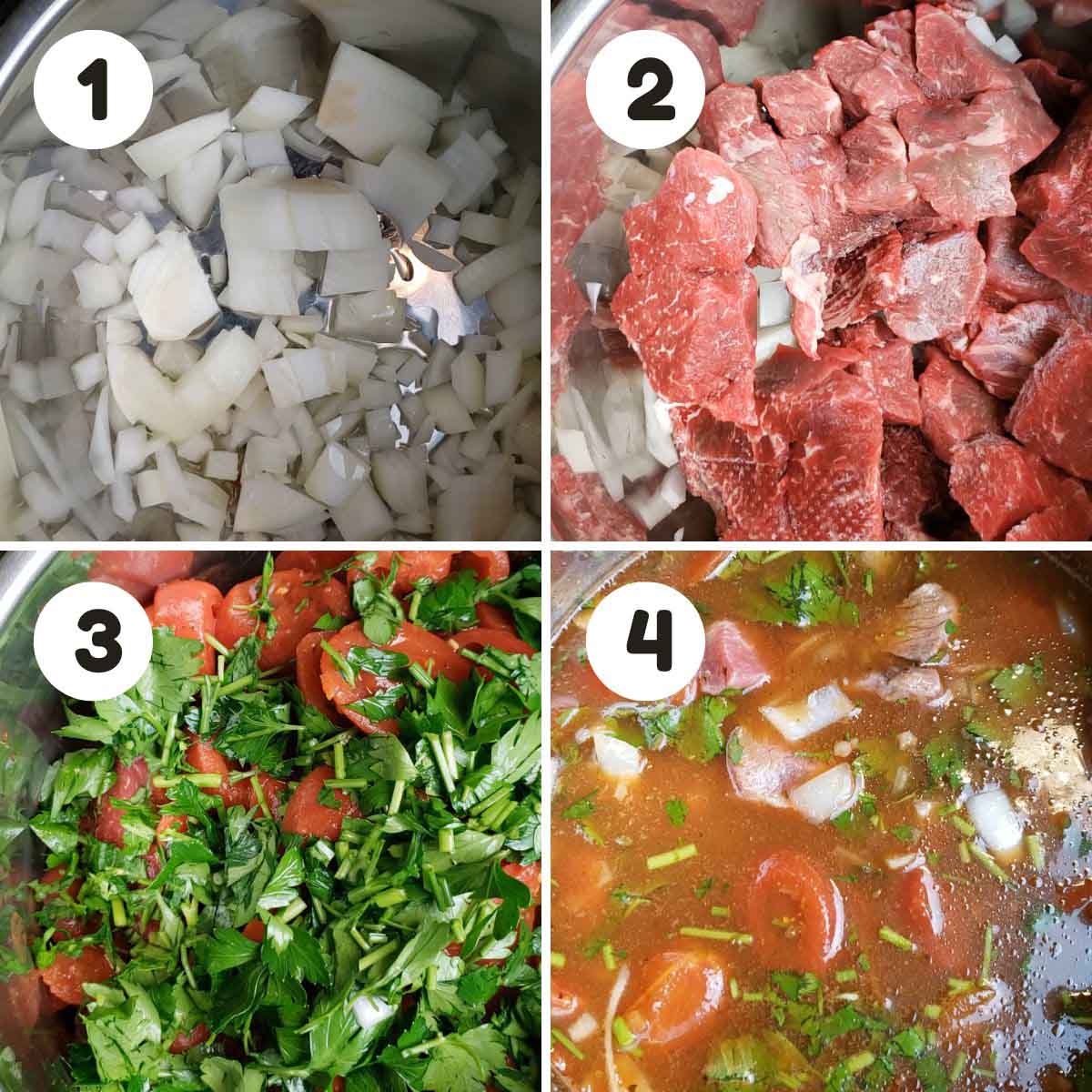 Steps to make the beef and noodles.