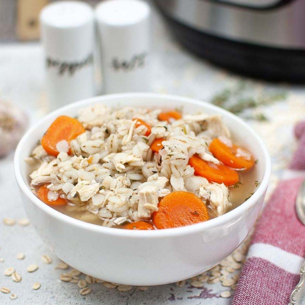 instant pot chicken barley soup thumbnail picture.