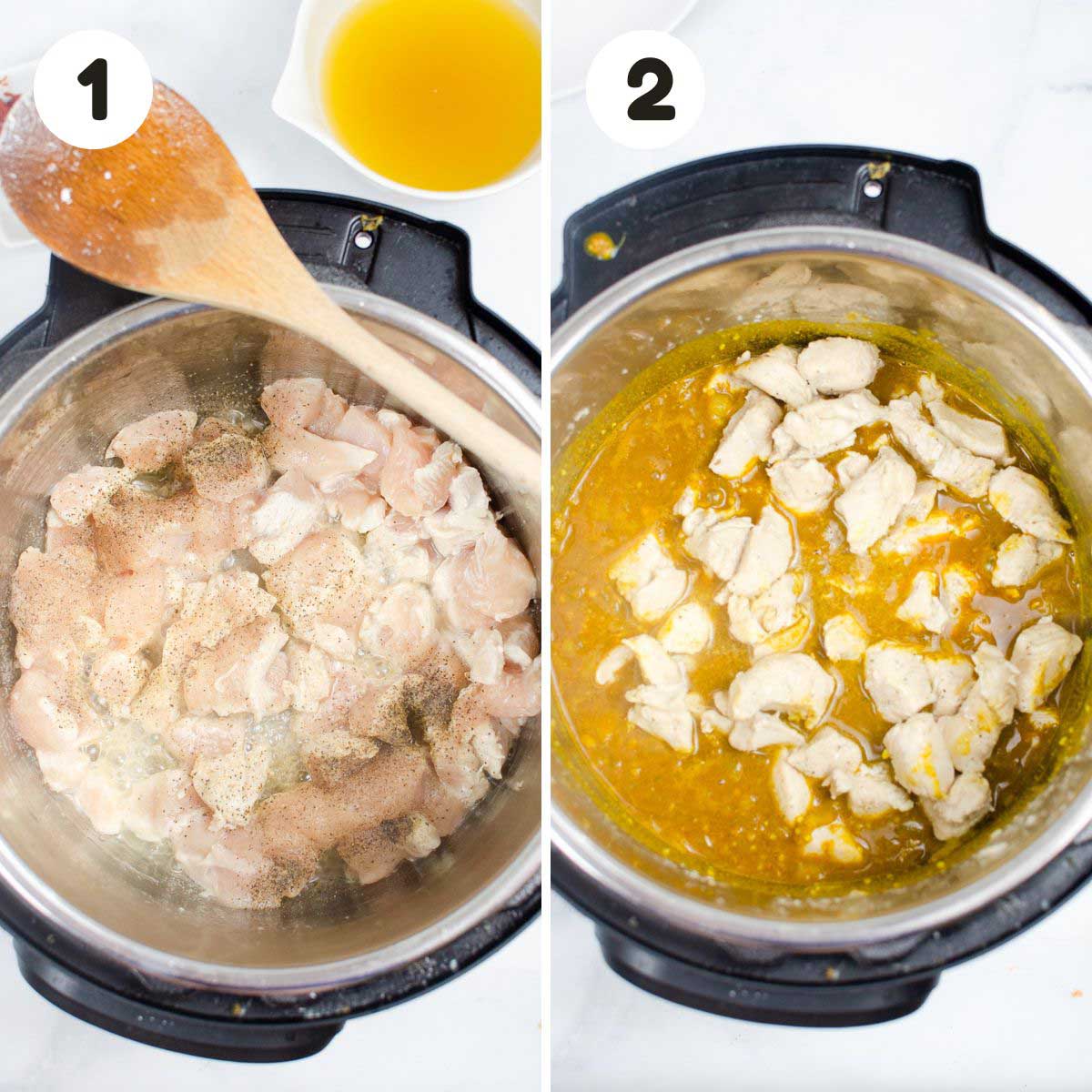 two image process making chicken curry.