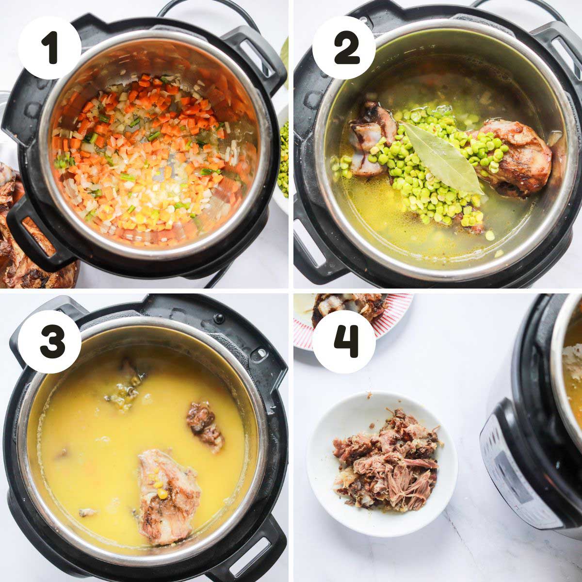 four image process making ham and bean soup.