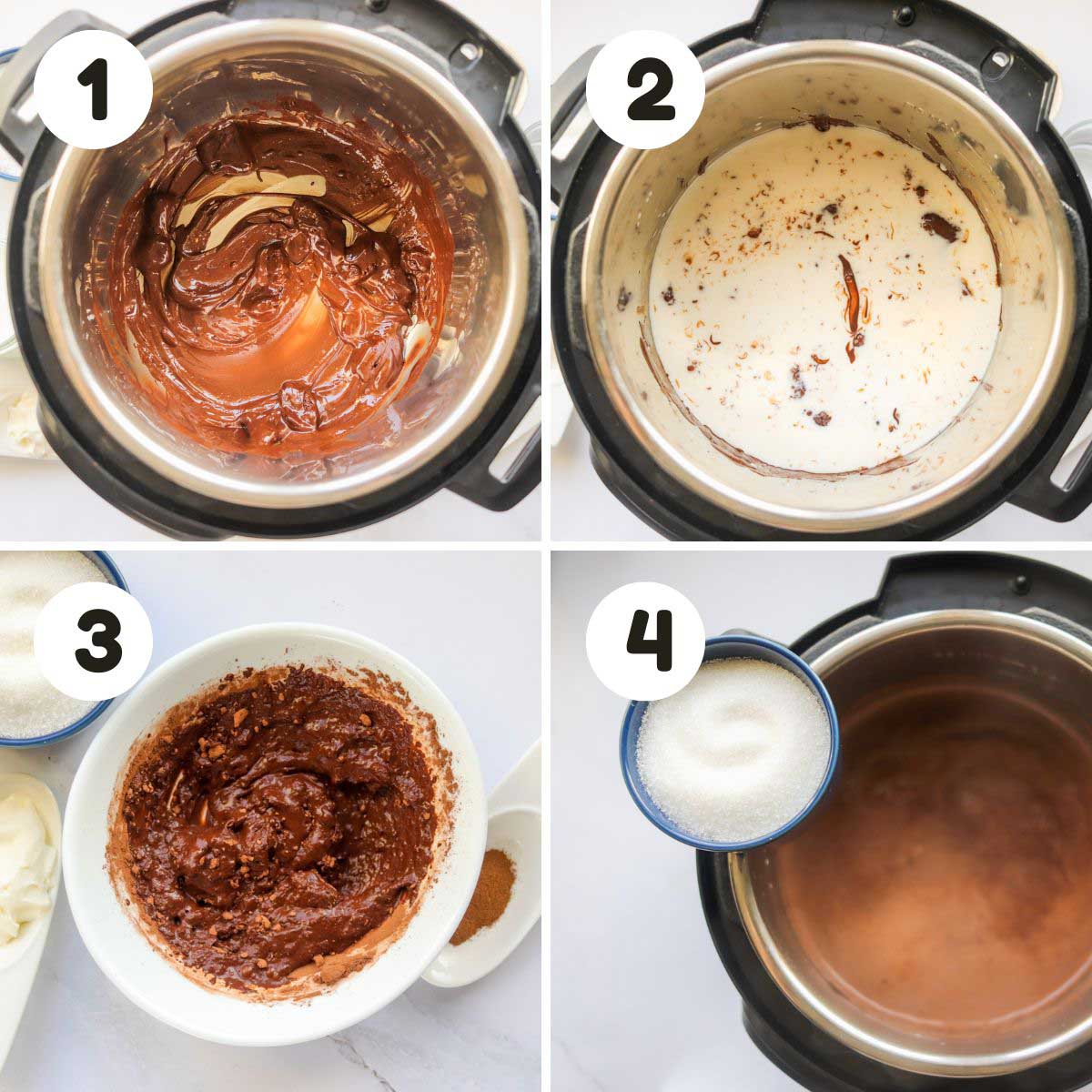 four image process making Instant Pot hot chocolate.