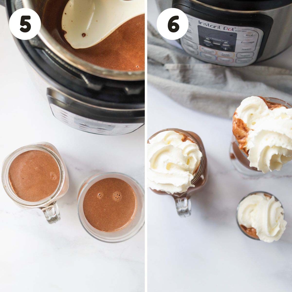 Steps to serve the hot chocolate.