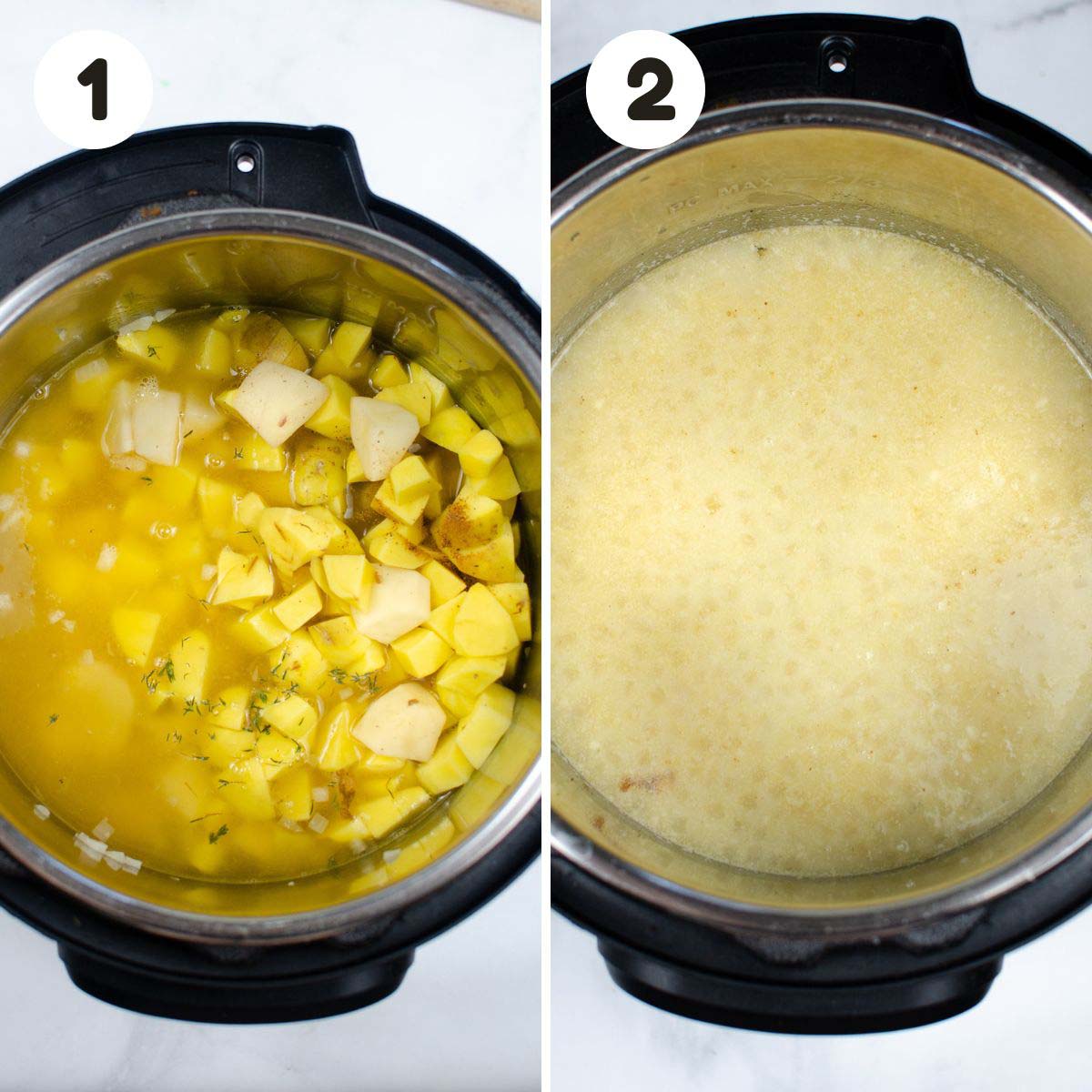 two image process making instant pot loaded potato soup.