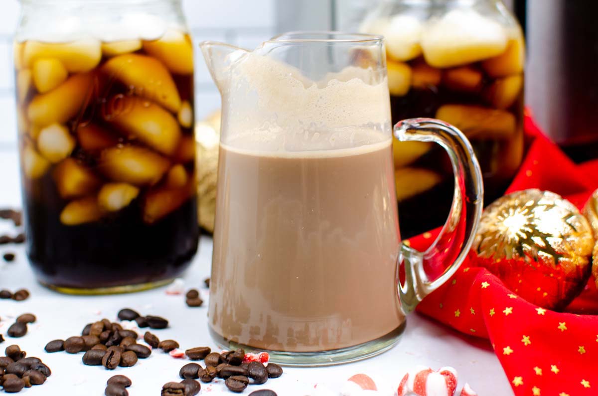 Creamer in a glass pitcher.