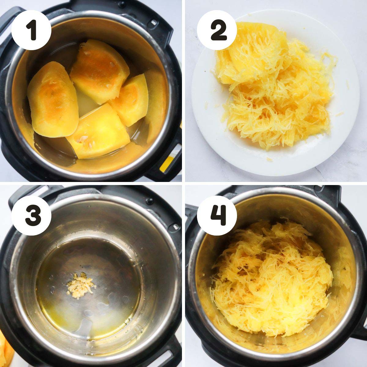 four image process making instant pot spaghetti squash.