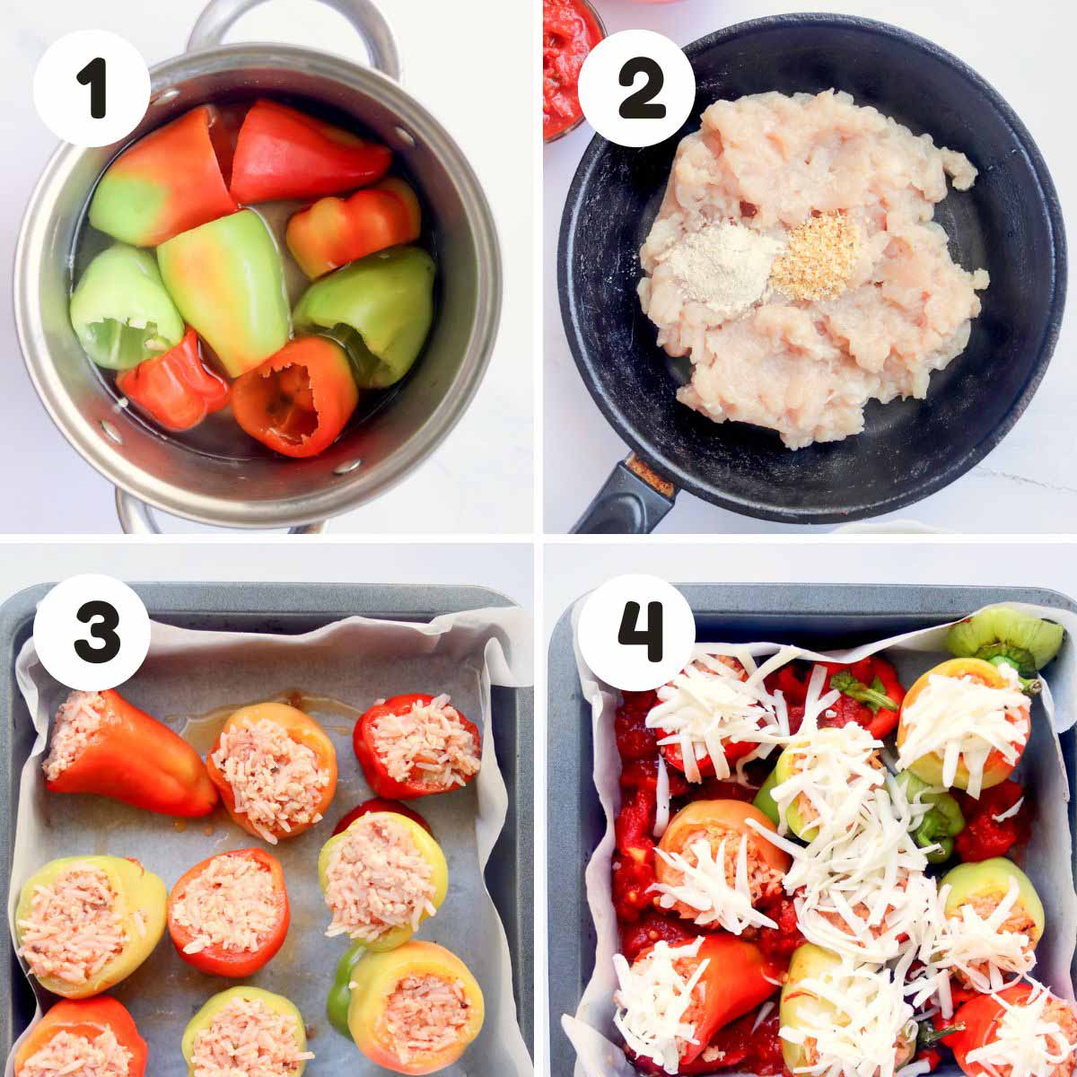 Steps to make the stuffed peppers.