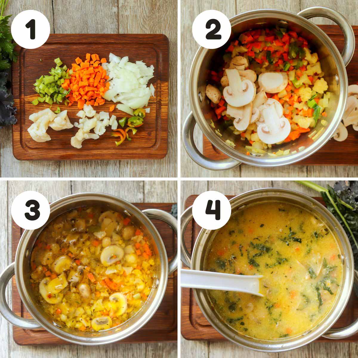 four image process making keto turkey soup.