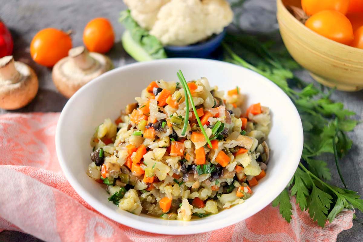 Stuffing in a bowl next to the ingredients.