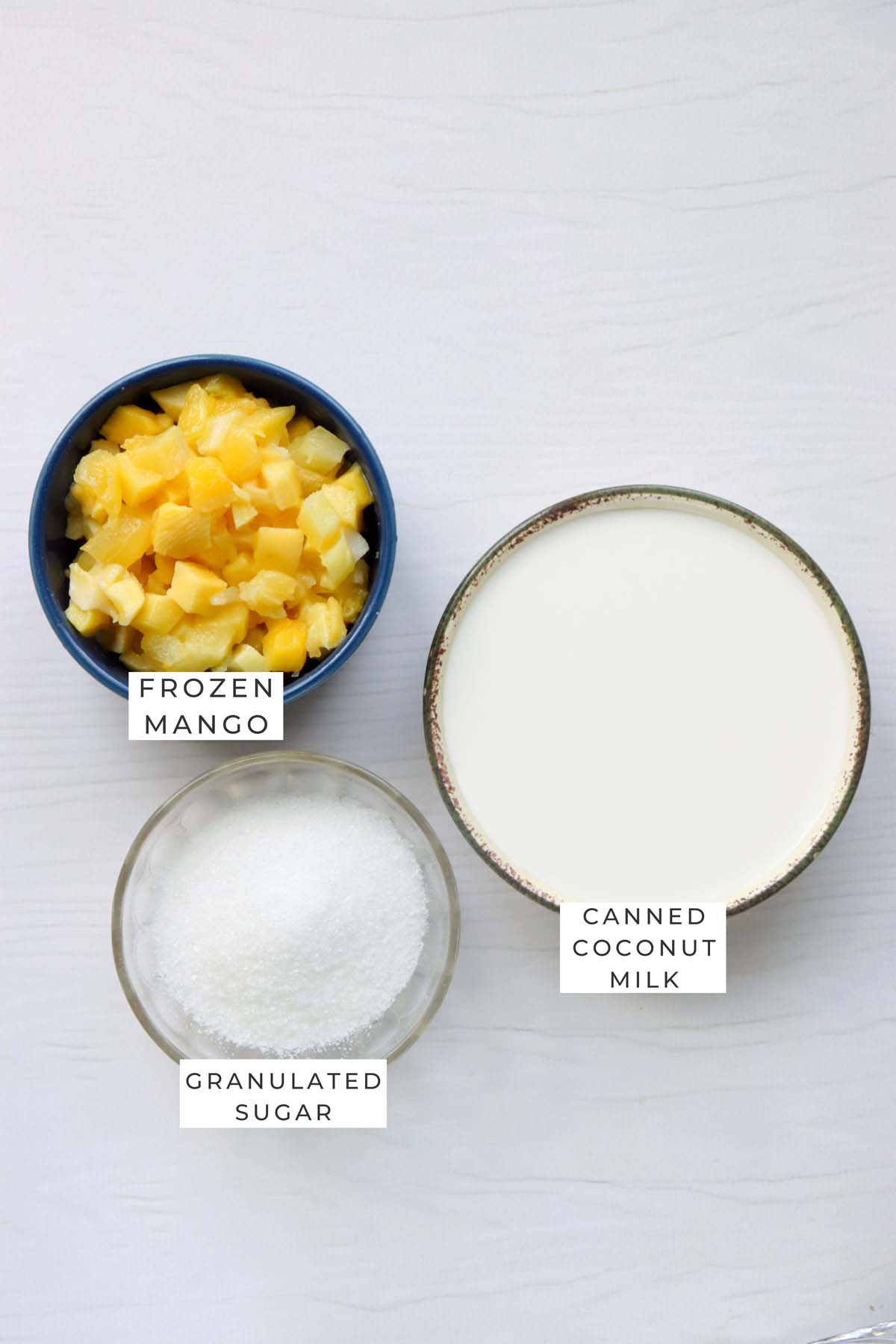 Labeled ingredients for the nice cream.