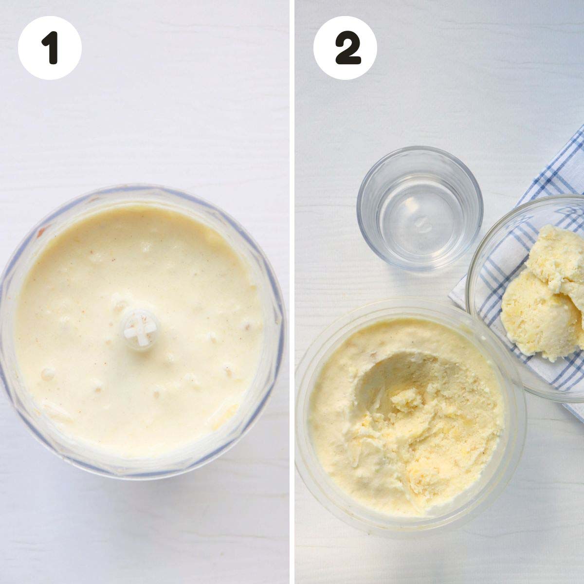 two image process making mango nice cream.