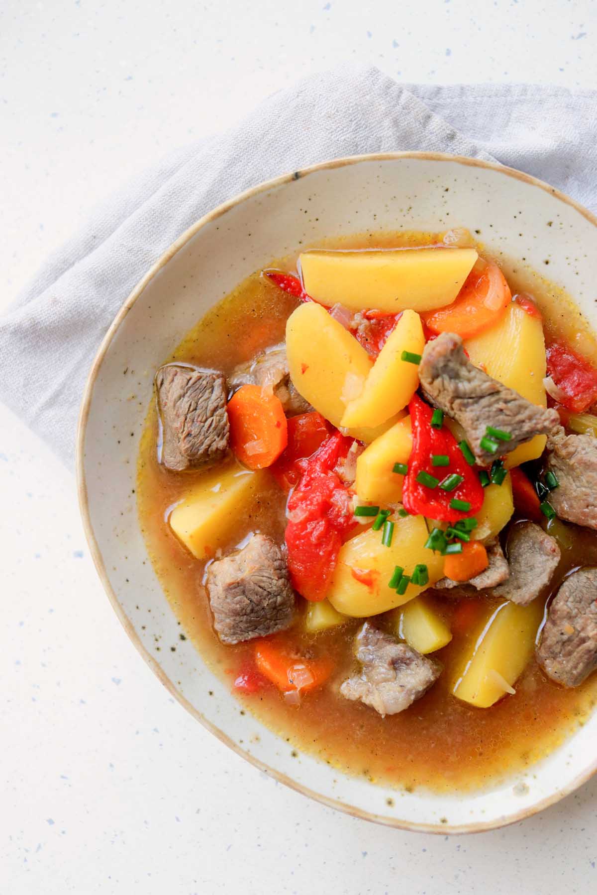 Beef stew in a bowl.