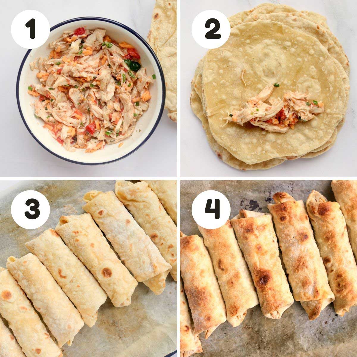 Steps to make the chimichangas.