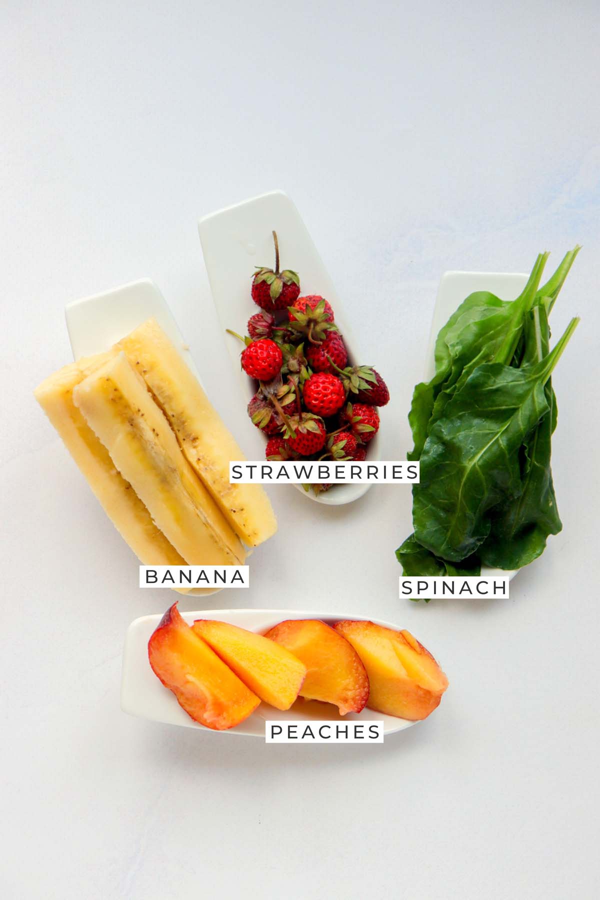 Labeled ingredients for the smoothie.