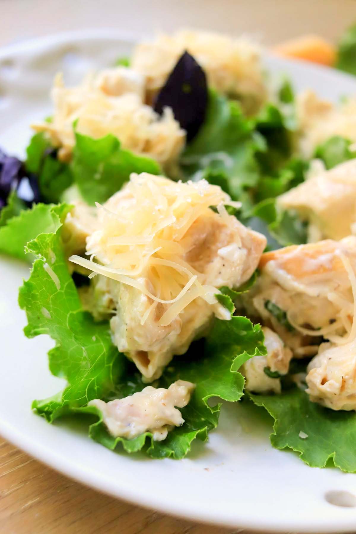 close up view of lettuce wraps on a plate.