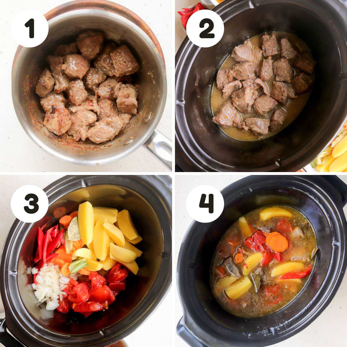 Steps to make the beef stew.