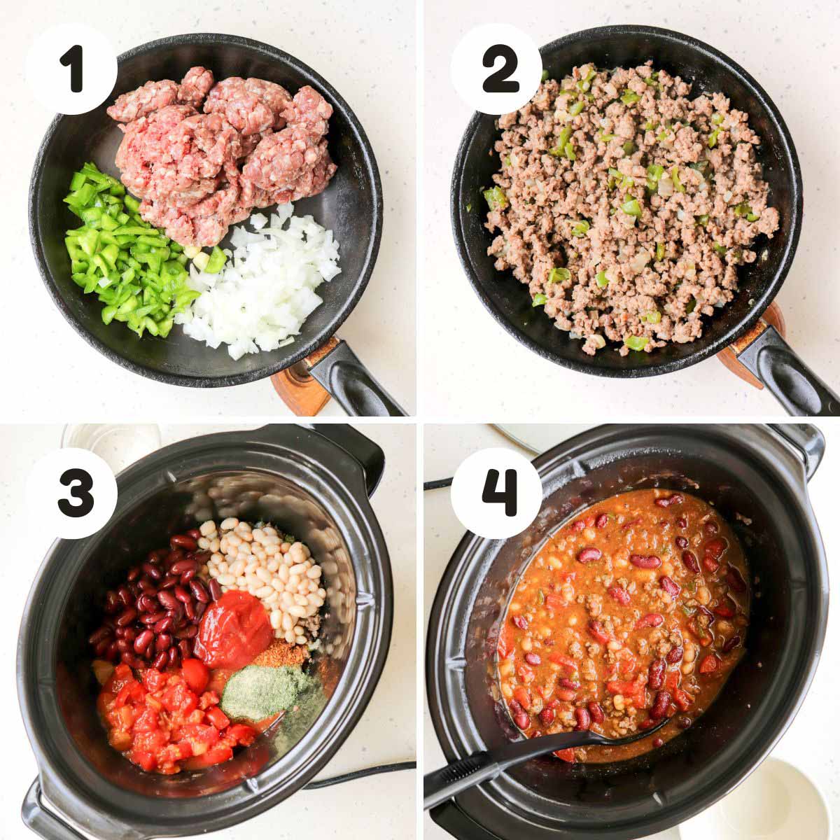 four image process making slow cooker chili.