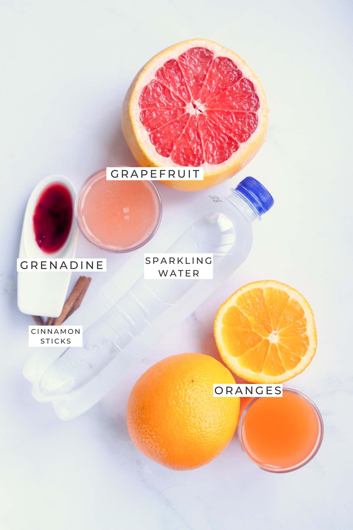 Labeled ingredients for the citrus punch.