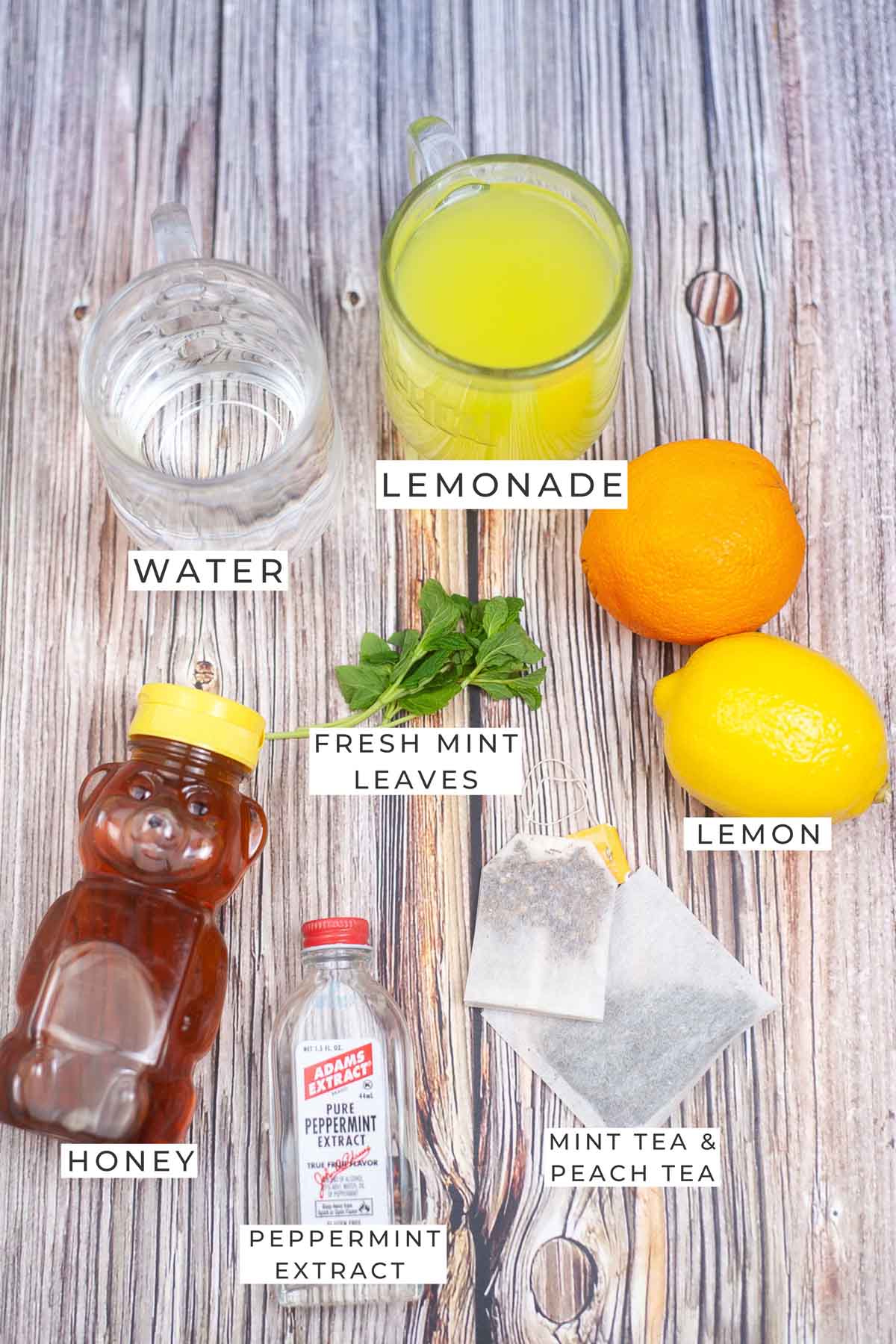Labeled ingredients for the medicine ball.