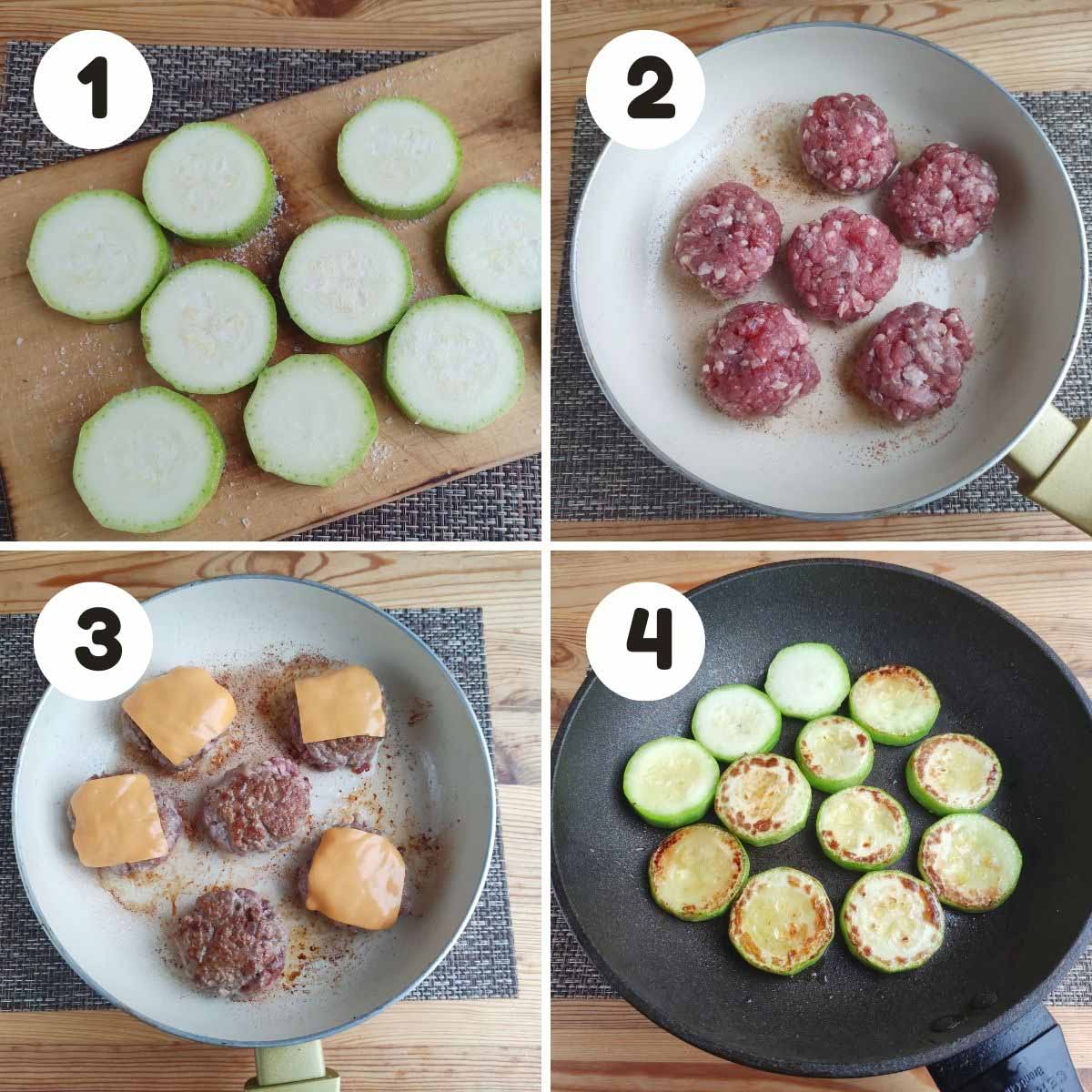 four image process making zucchini sliders.