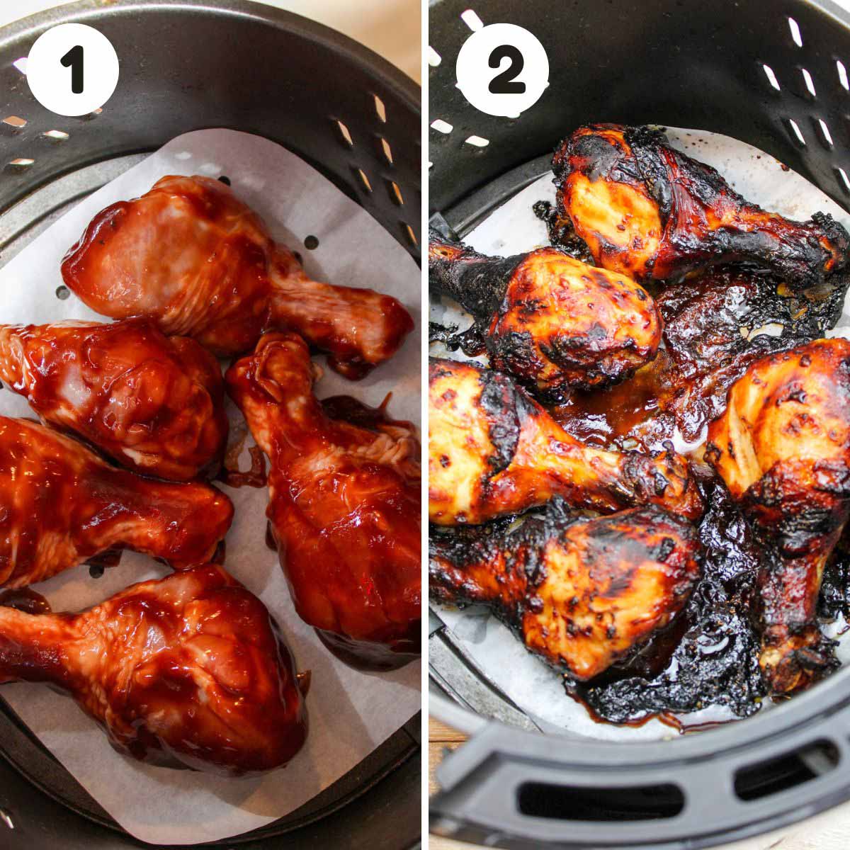 two image process making bbq drumsticks.