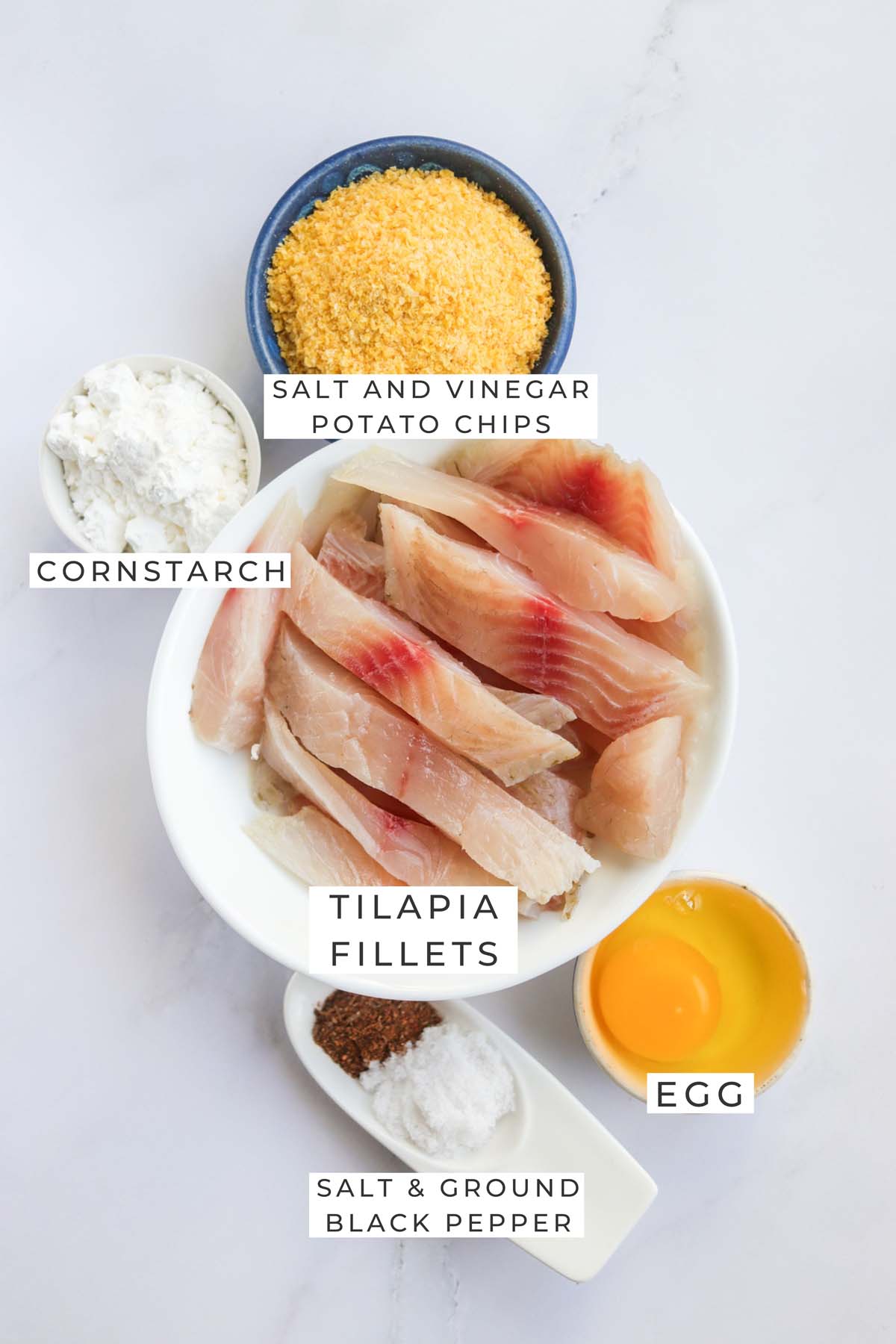 Labeled ingredients for the fish.