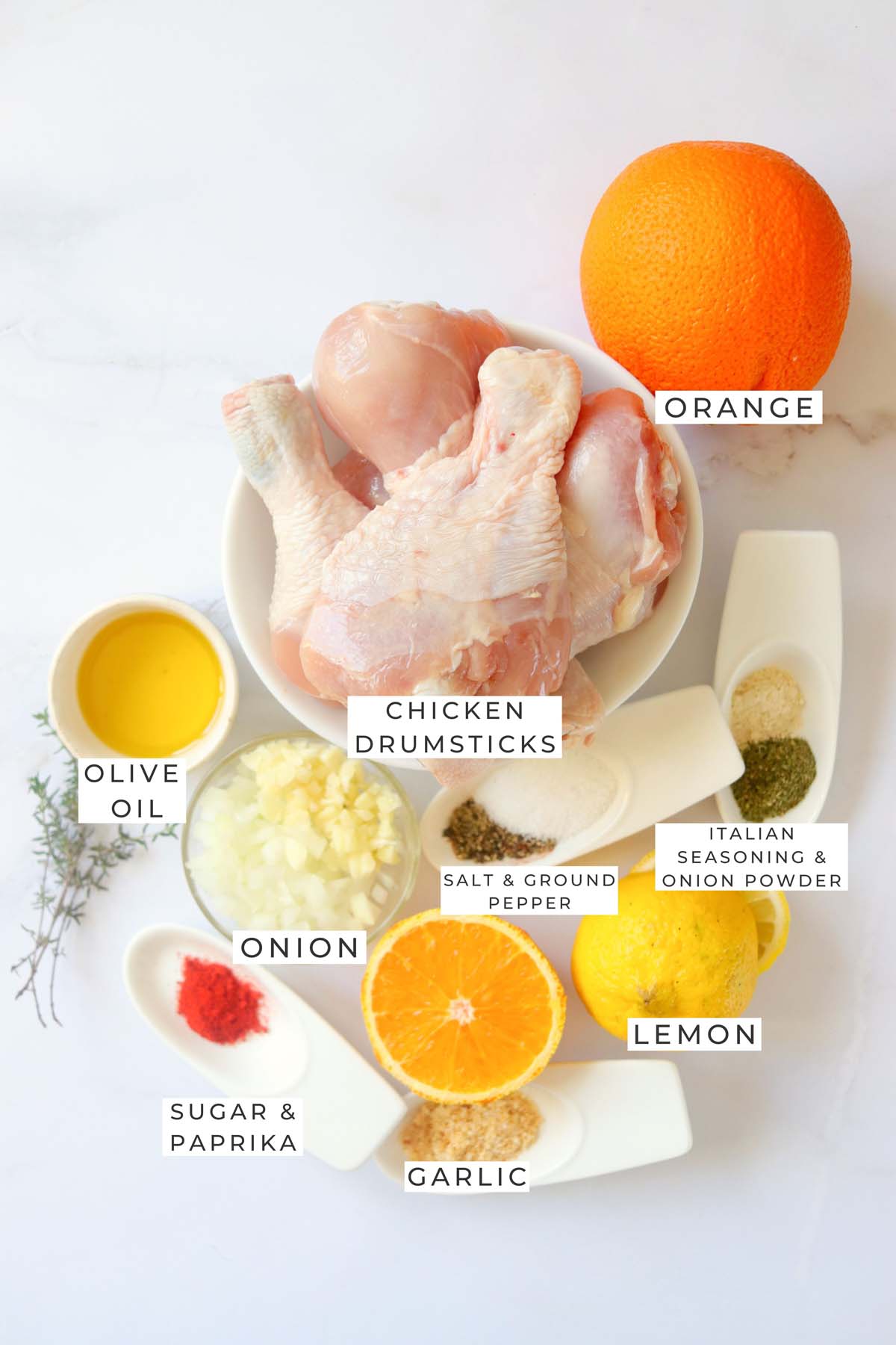 Labeled ingredients for the roasted chicken.