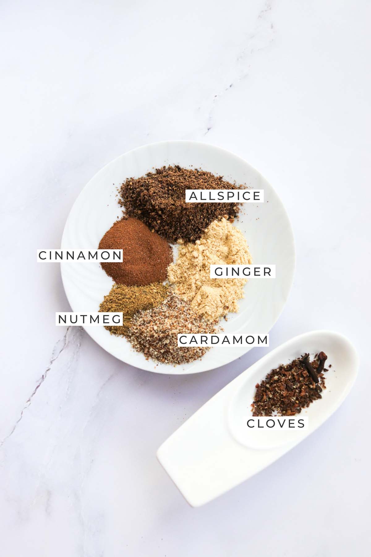 homemade chai spice mix labeled ingredients.