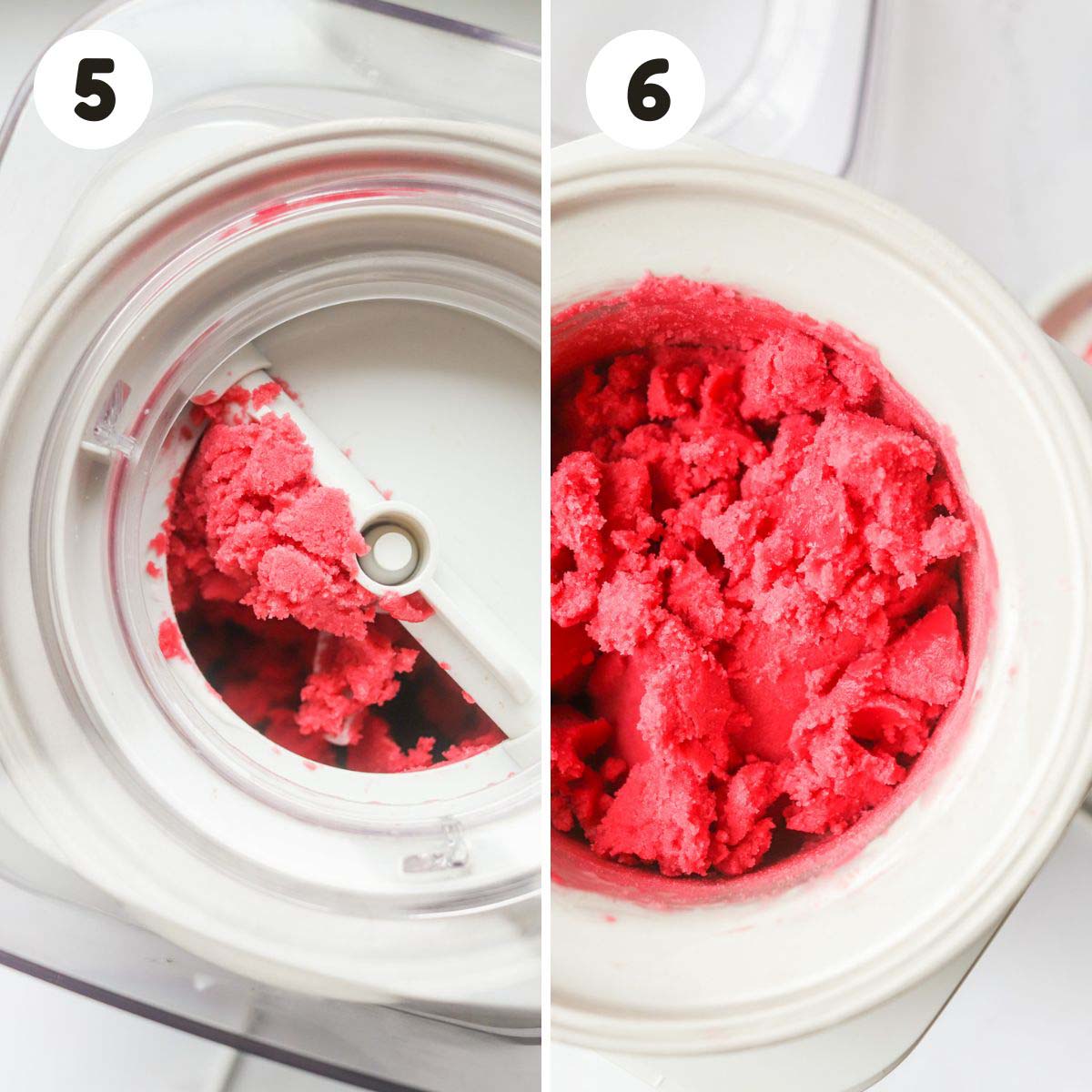 Steps to make the raspberry sorbet in the ice cream maker.