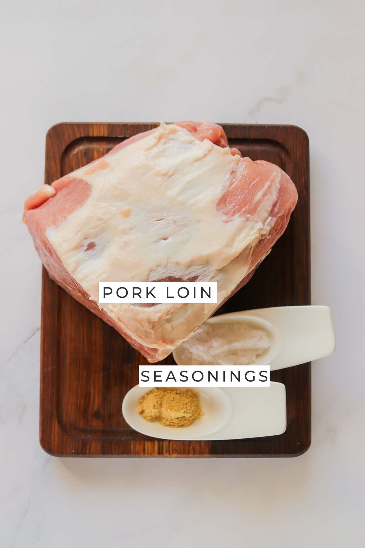 Labeled ingredients for the pork roast.