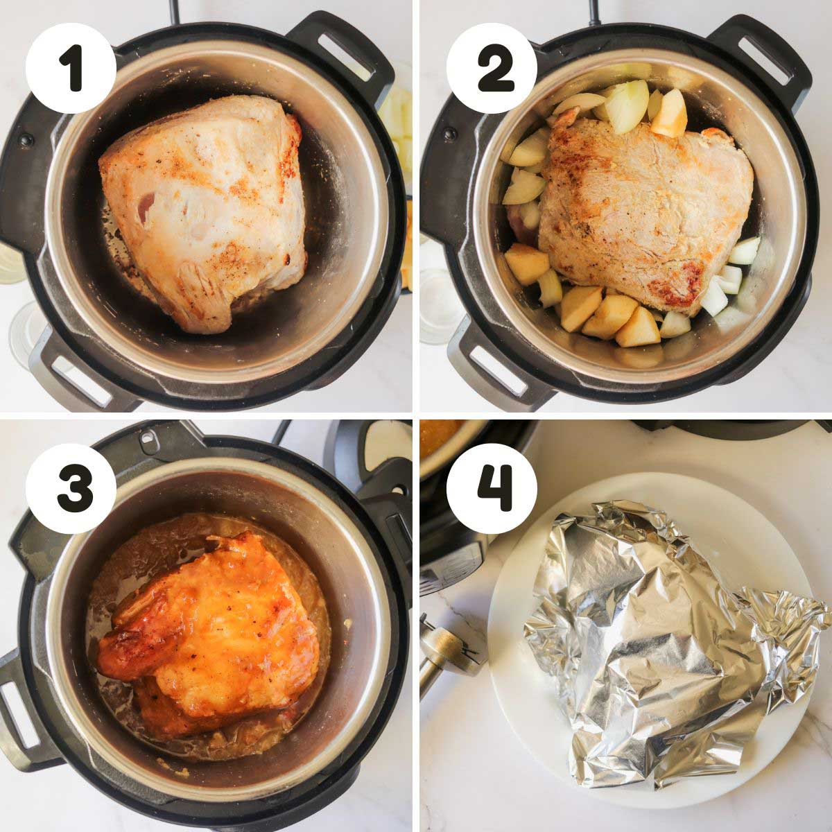 four image process making Instant Pot pork loin roast.