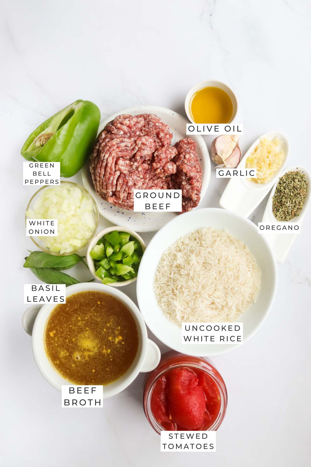 Labeled ingredients for the stuffed pepper soup.