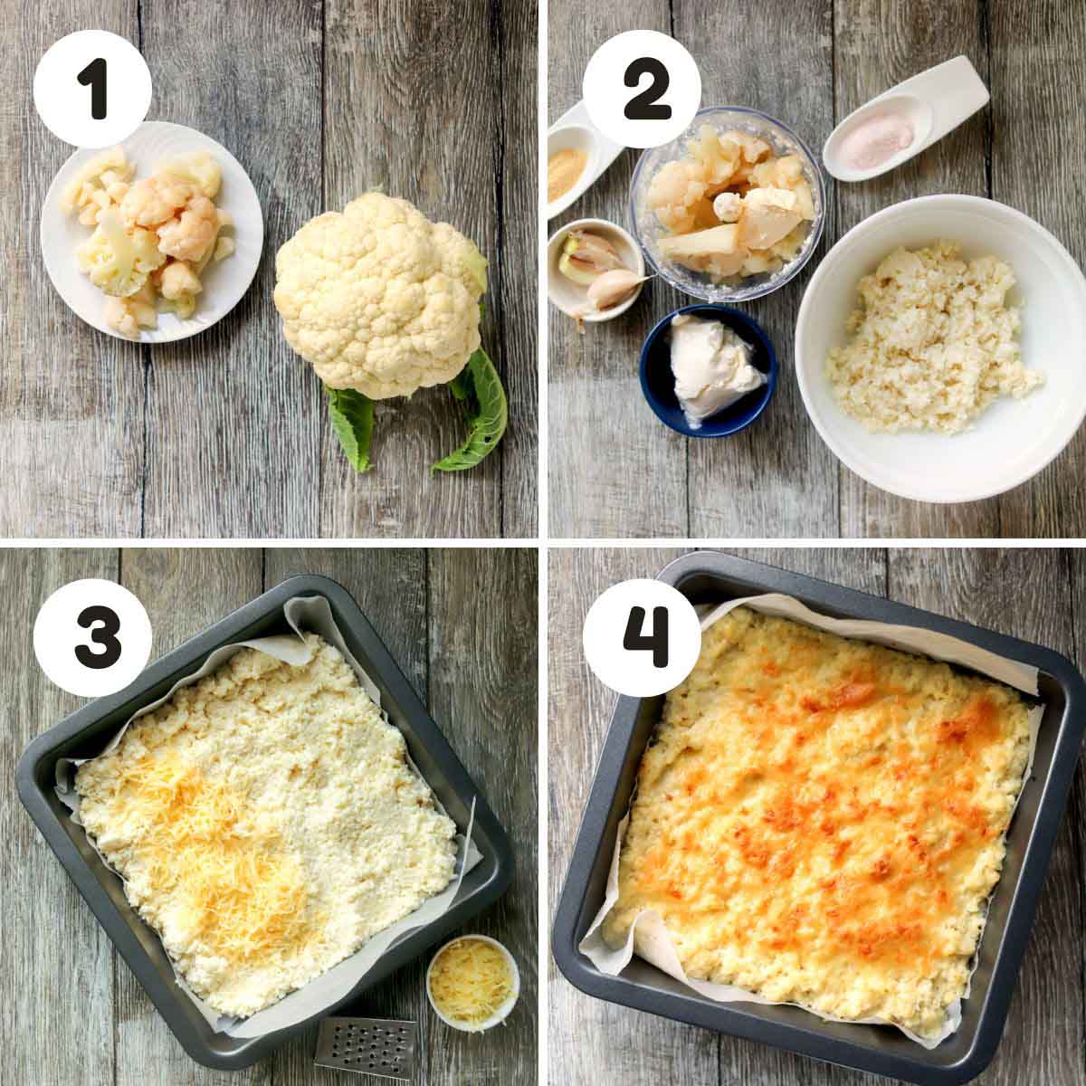 Steps to make the mashed cauliflower.