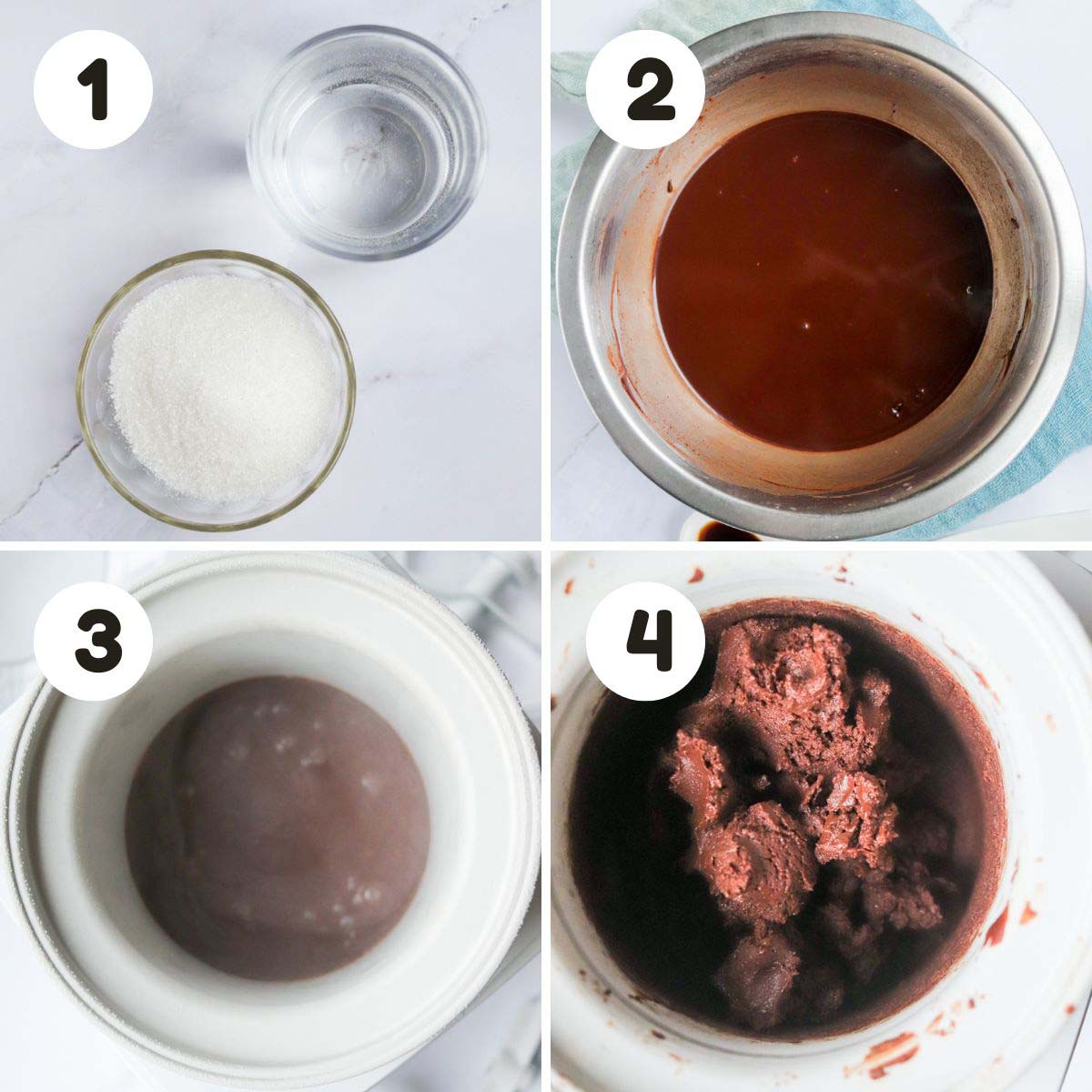 four image process making sugar free chocolate sorbet.