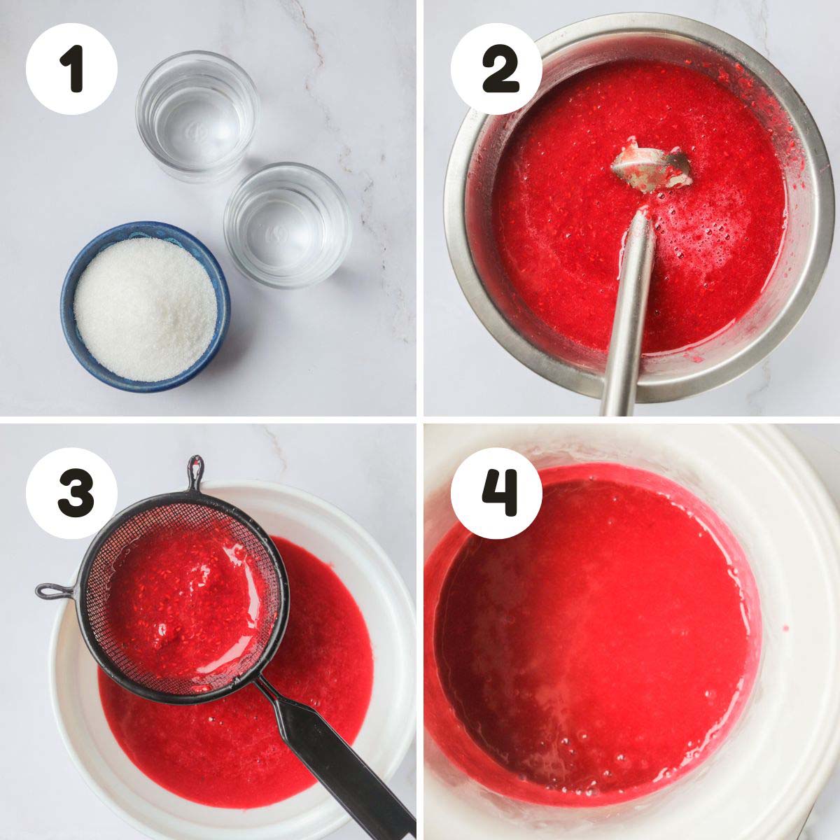 four image process making sugar free raspberry sorbet.