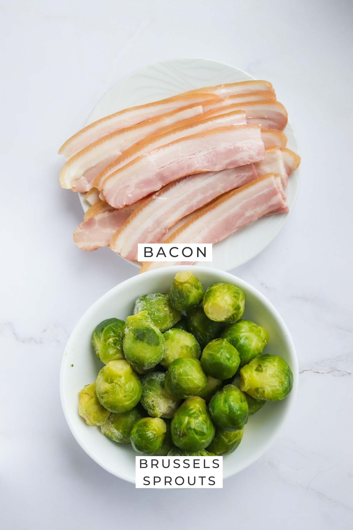 air fryer bacon wrapped Brussels sprouts labeled ingredients.