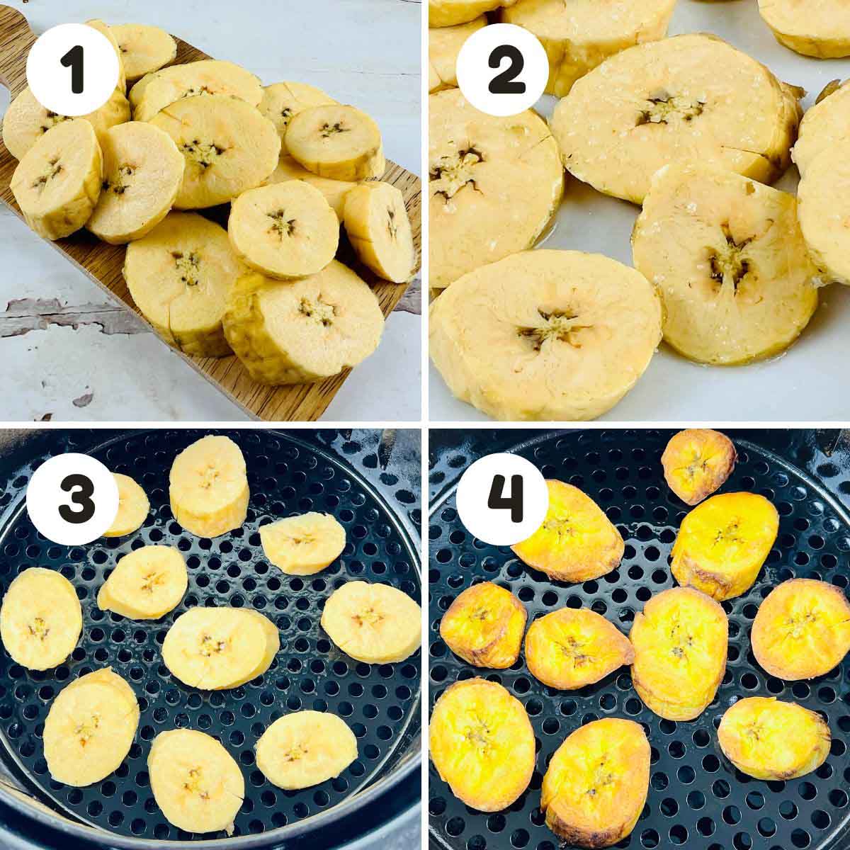 four image process making air fryer plantains.