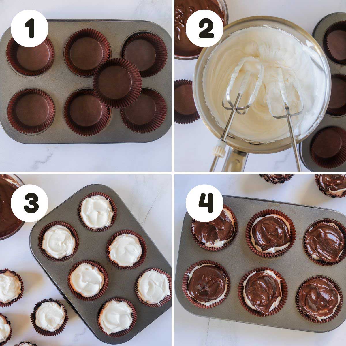 four image process making cool whip peanut butter treats.