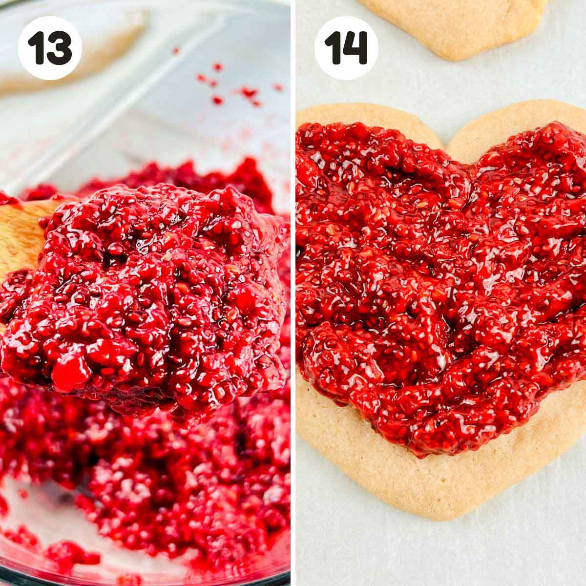 two image process assembling heart shaped liner cookies.