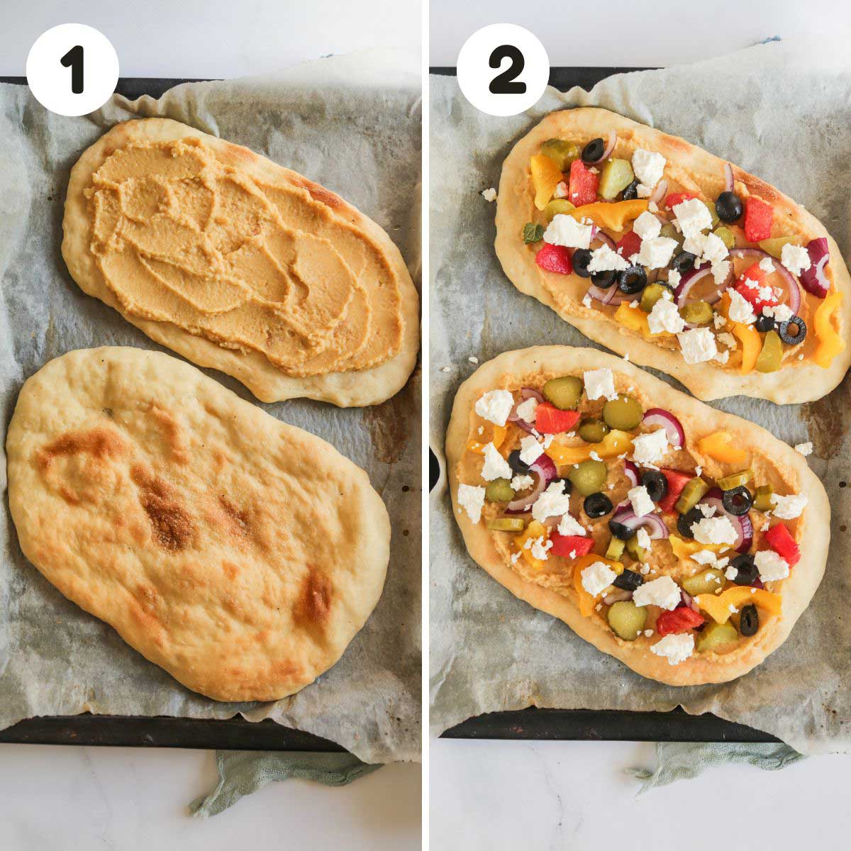 Steps to make the naan pizza.