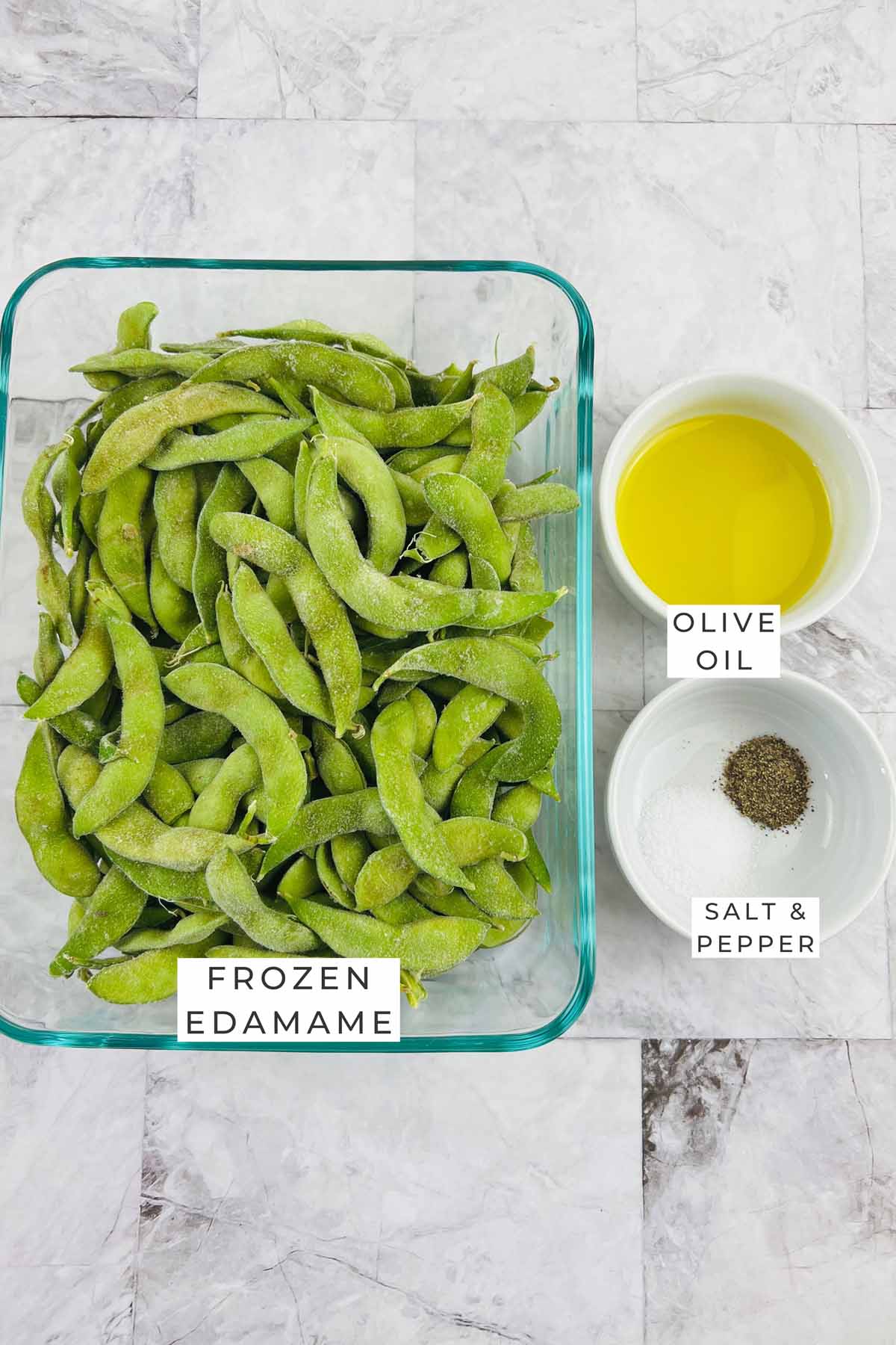 Labeled ingredients for the edamame.