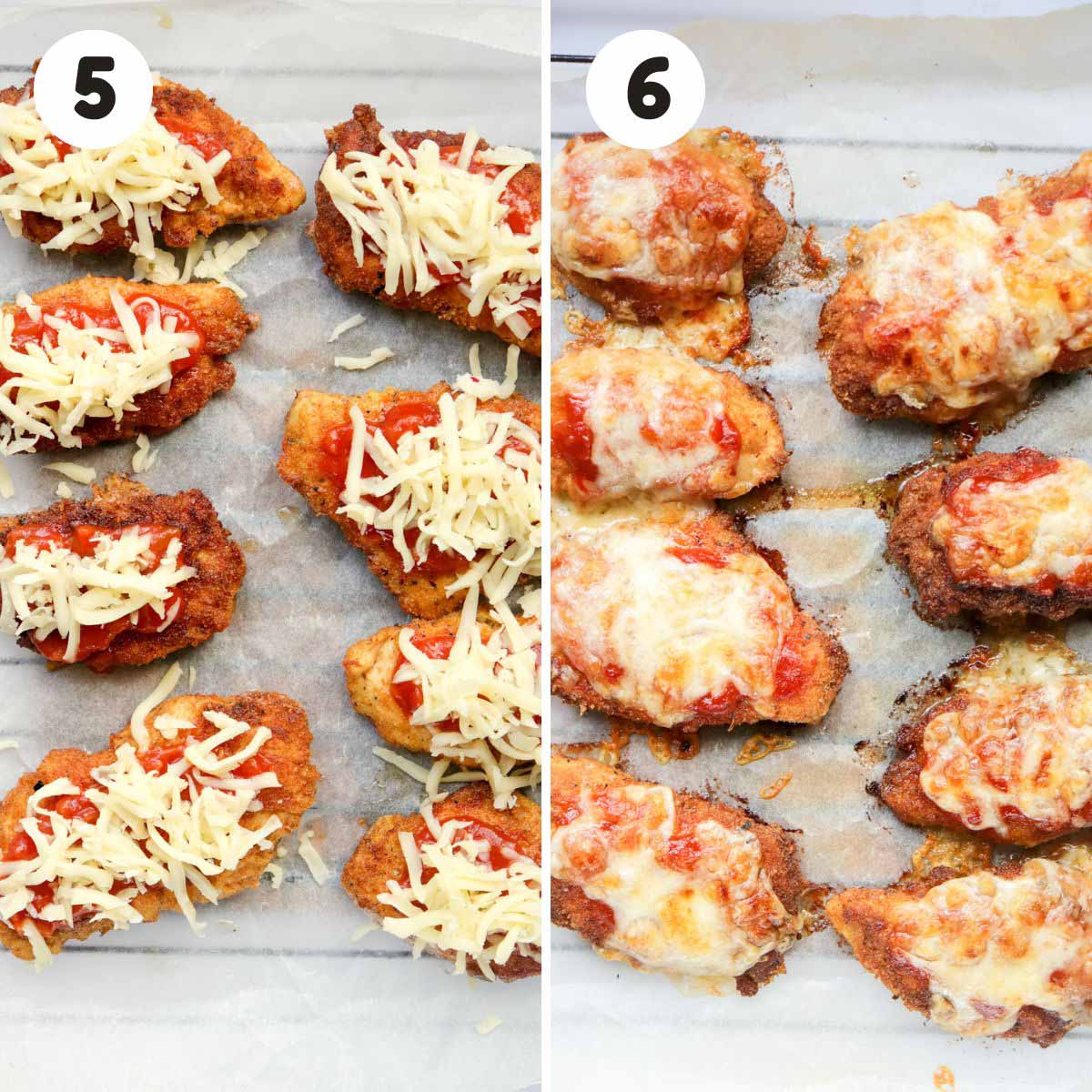 Steps to top the chicken parmesan.