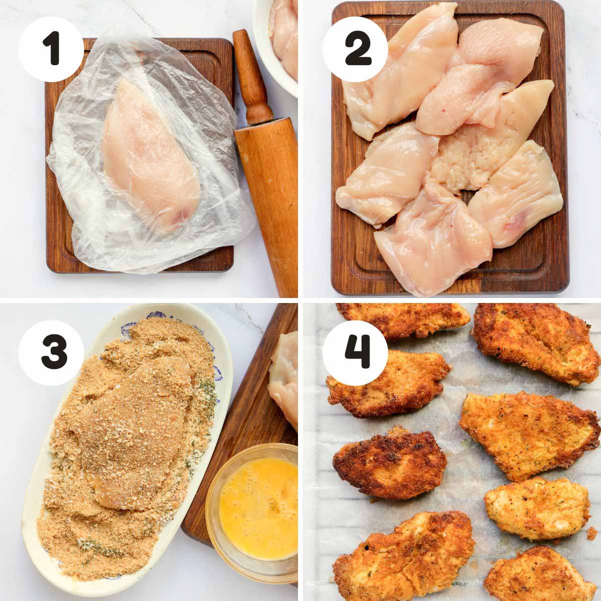 Steps to make the chicken parmesan.
