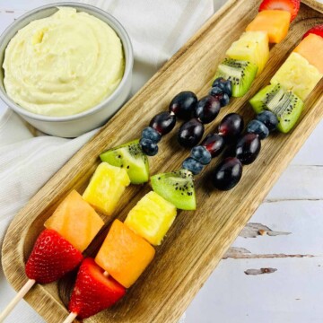 Thumbnail of rainbow skewers with cloud dip.