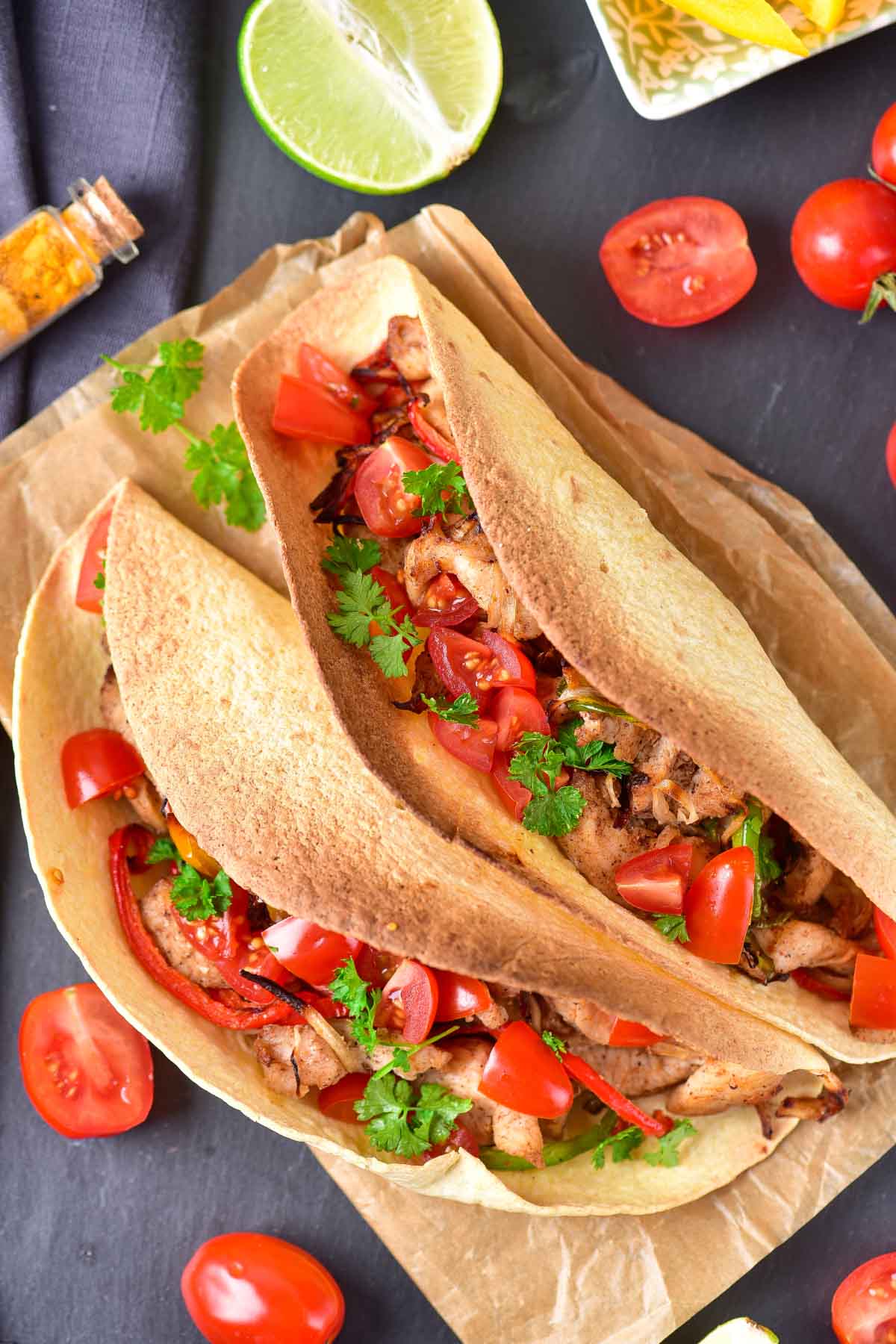 two chicken fajita tacos.
